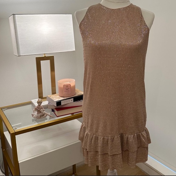 Kate Spade Skirts The Rules Metallic Gold Ruffle Sleeveless Girls Dress NWOT 14 - Picture 4 of 14